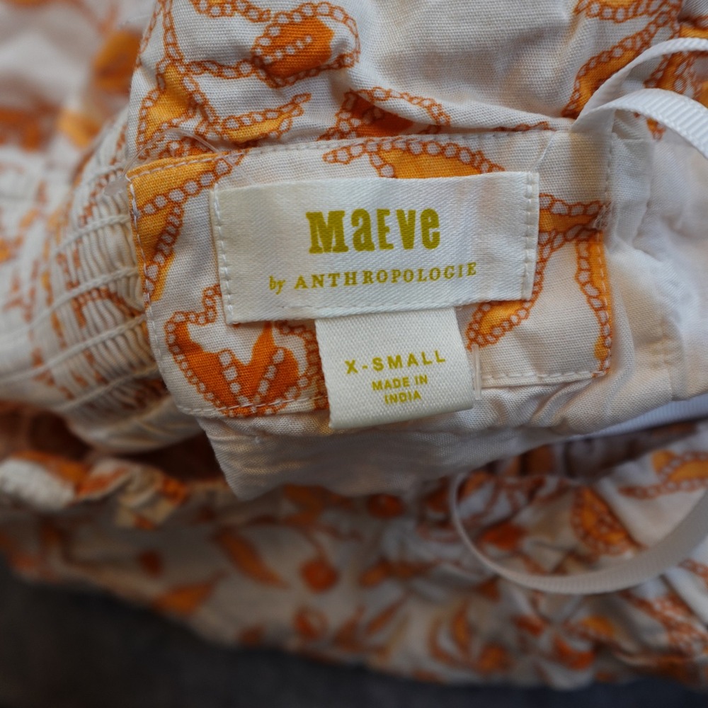 Maeve Dress Women Extra Small Orange Floral Cotton Smocked Back Strappy Halter - Picture 9 of 13